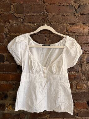 Brandy Melville White Button-Front Peasant Blouse